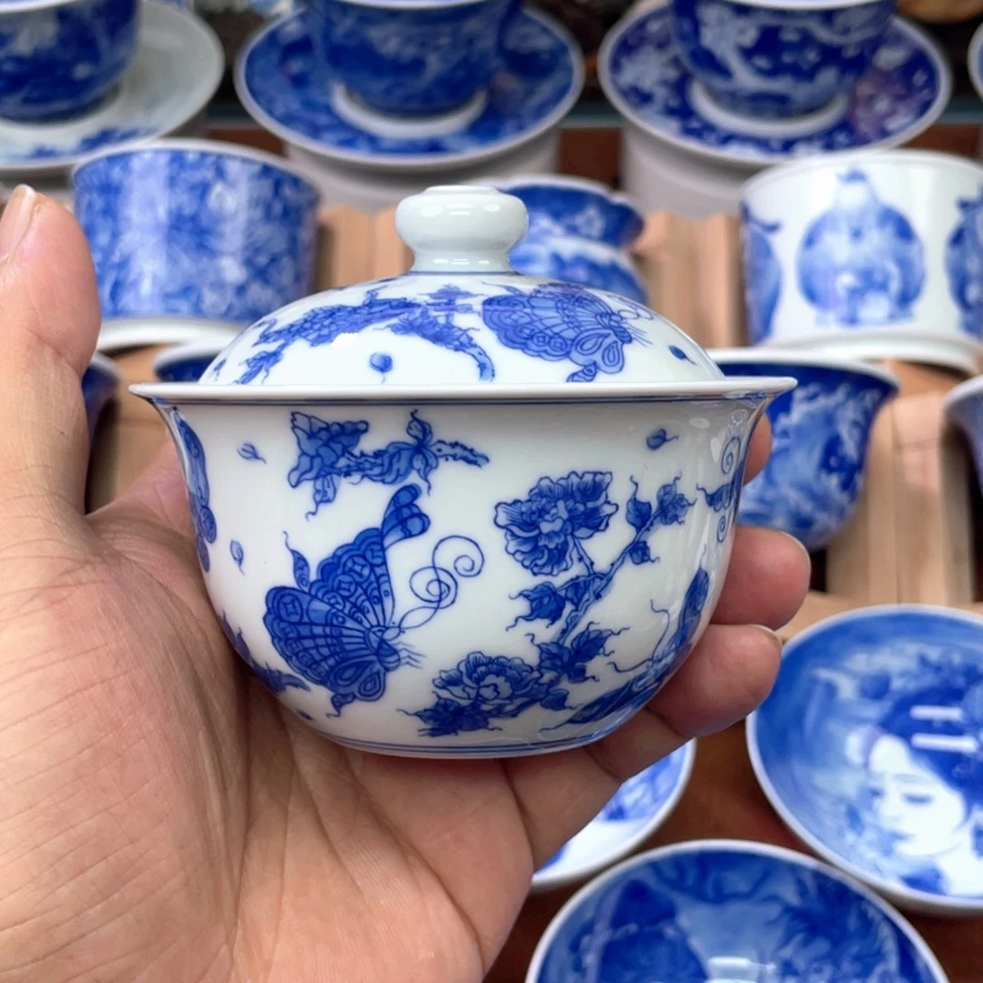 陶月楼 柴窑 蝶恋花卧足盖碗
