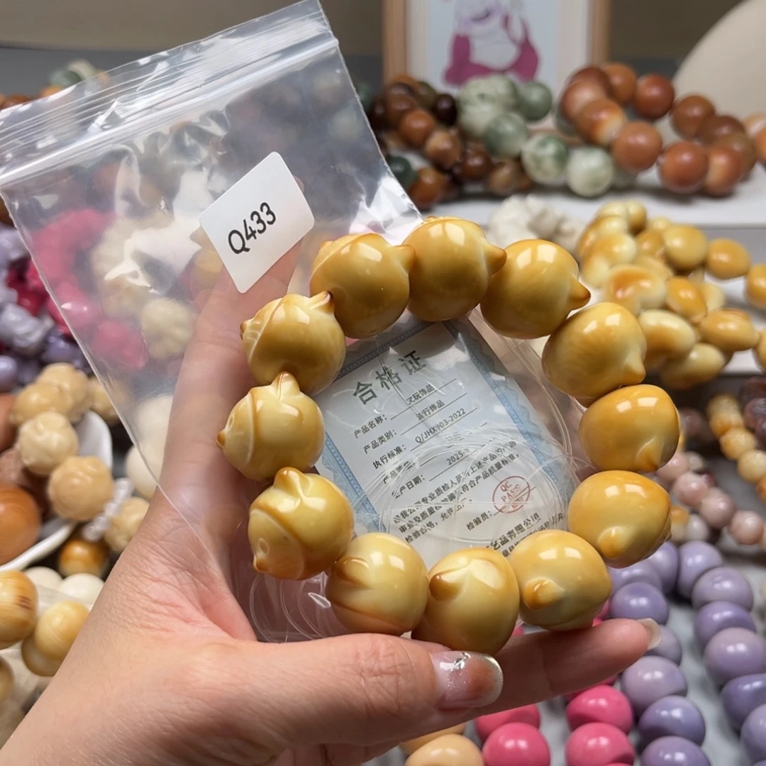 手串菩提根/象牙果芯*Q433猫头通货25mm炭烧