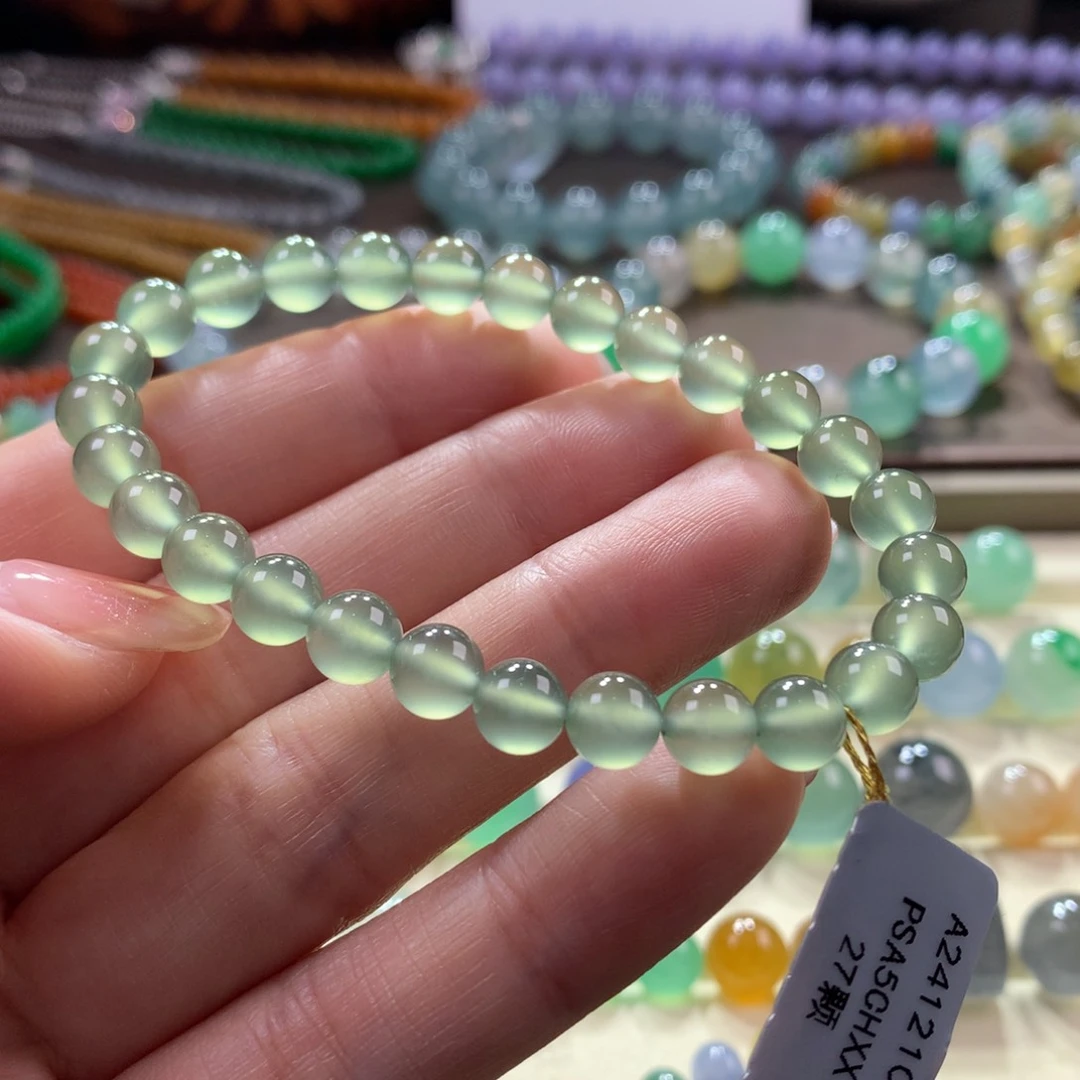 翡翠手链未镶嵌玻璃橄榄绿卡6