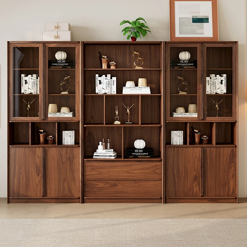 欣诗雅北美黑胡桃木全实木书柜定制整体书柜组合两门书柜