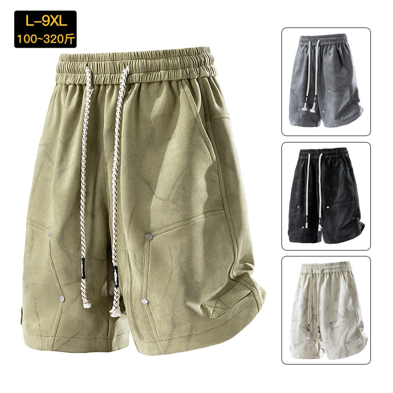 大码男士复古扎染短裤夏季潮流美式五分裤微弹胖子宽松百搭中裤子