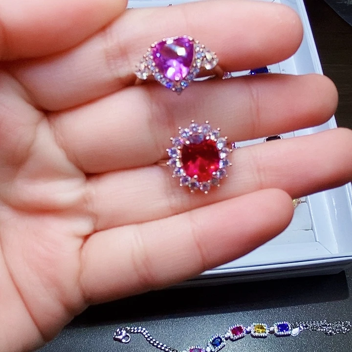 红宝石戒指银S925镶嵌