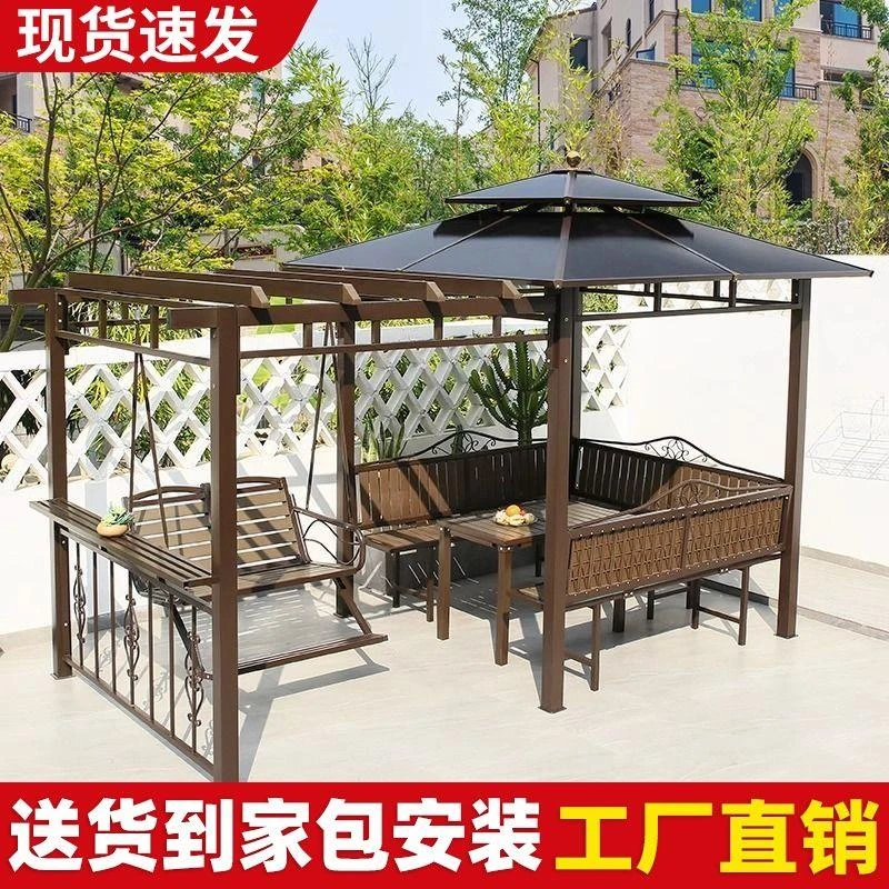 户外凉亭庭院遮阳遮雨棚别墅花园凉棚移动露台组装铝合金铁艺亭子