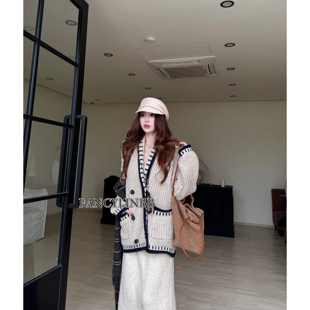 【留声机】林北鼻·羊毛手工棒针超厚韩系明星同款毛衣外套