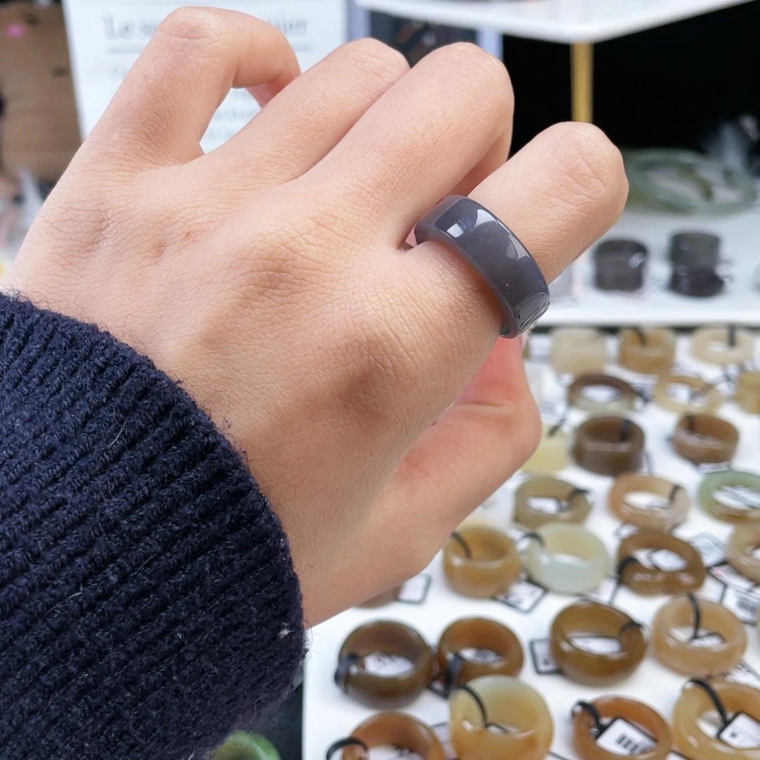 和田玉未镶嵌戒指P33烟紫直切16.4不退换