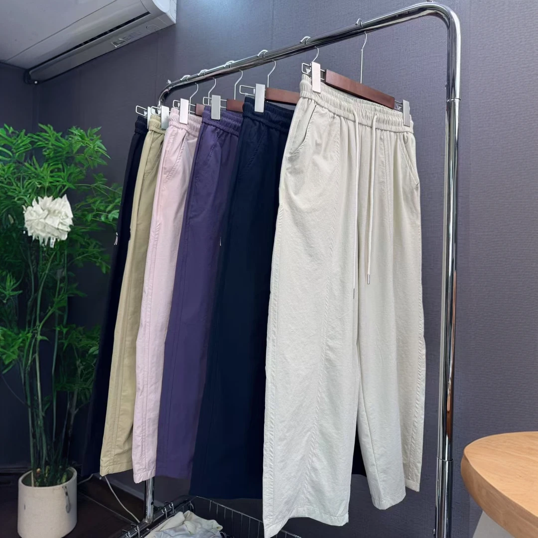 新款2025网格速干弹力小直筒九分女裤小个子显瘦时尚高腰刺绣夏季