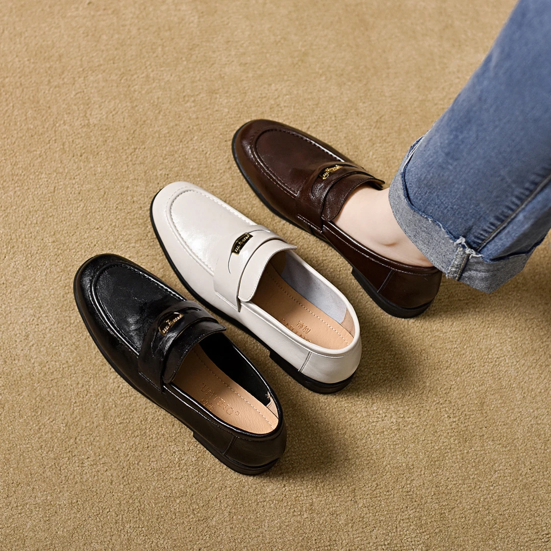 YOUMI 2025年春夏款法式复古小皮鞋圆头乐福鞋韩版时尚单鞋女平跟