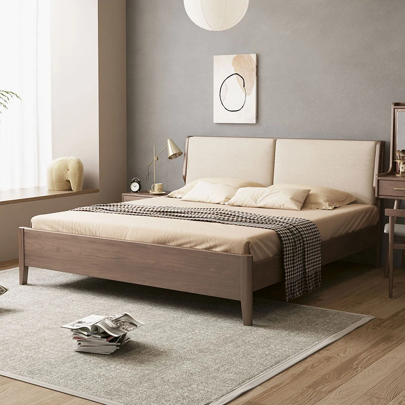 木屋记实木床软包斜靠背床双人床简约现代米次卧床家用高脚床