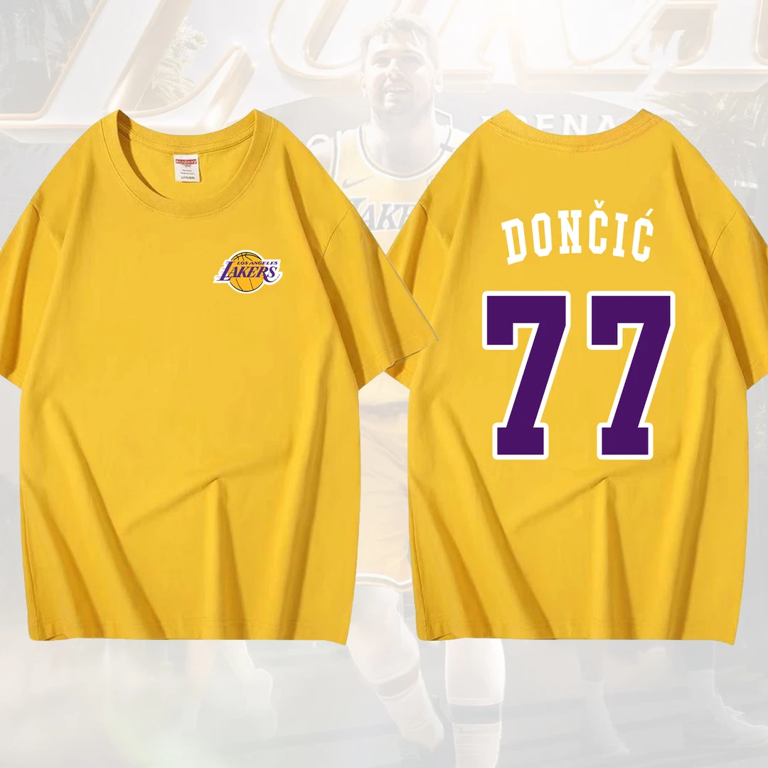 东契奇纯棉T恤260g重磅圆领湖人77篮球宽松美式运动休闲男女夏季