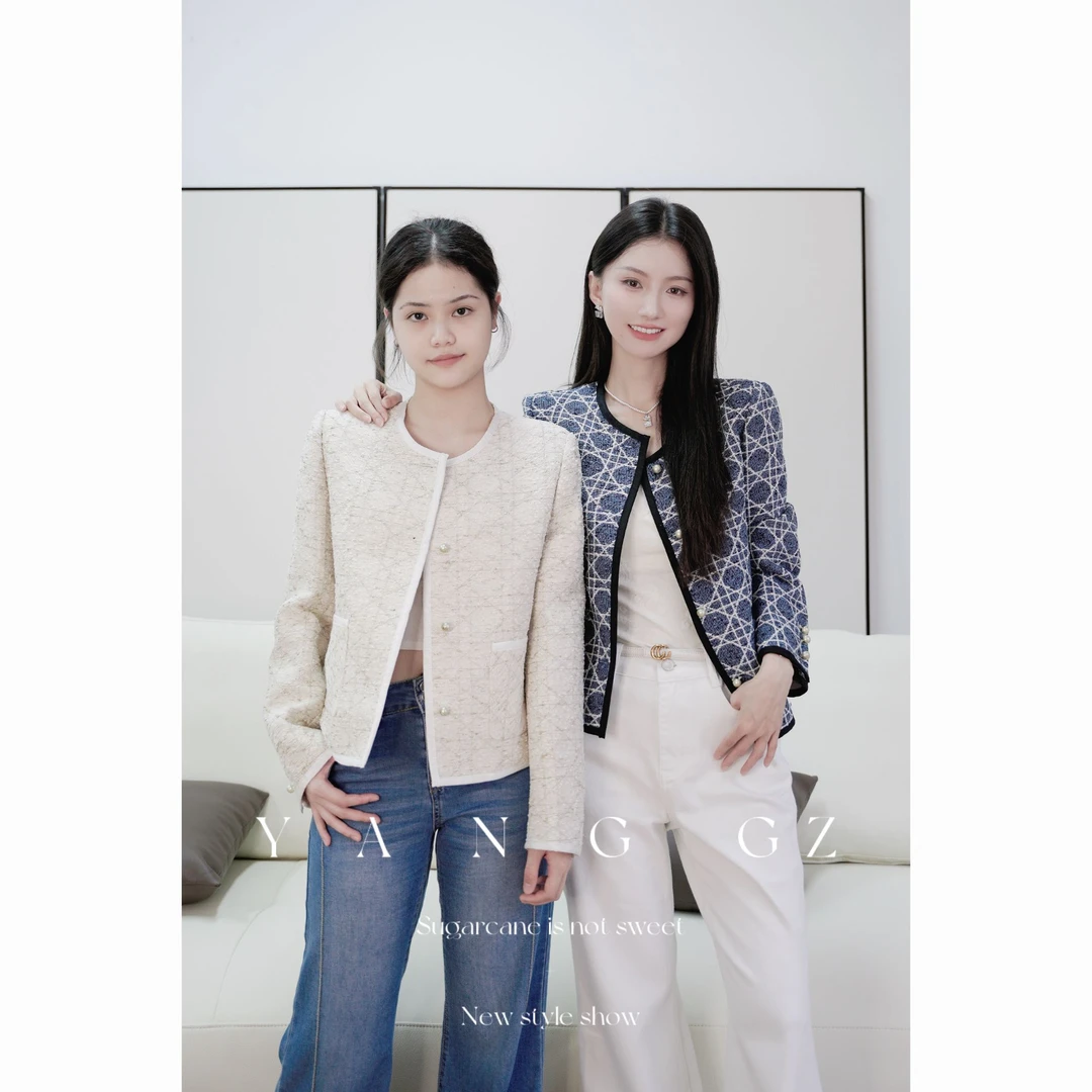 YANG GZ【赫本时光】新款小香风珍珠扣格纹外套女 GZ667#916-Q1101