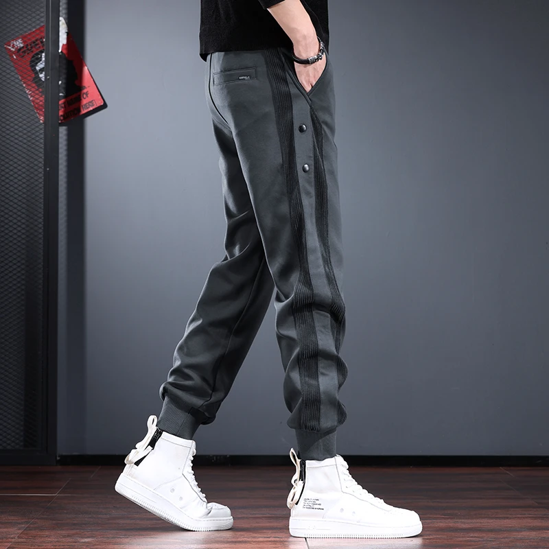 高端休闲裤男2025新款秋冬季抽绳撞色运动裤美式松紧腰束脚卫裤潮