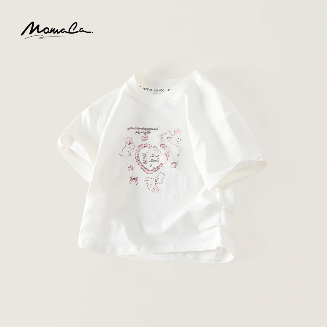 MOMOCO女童夏季新款欧若风小兔子蝴蝶结T恤77630235095