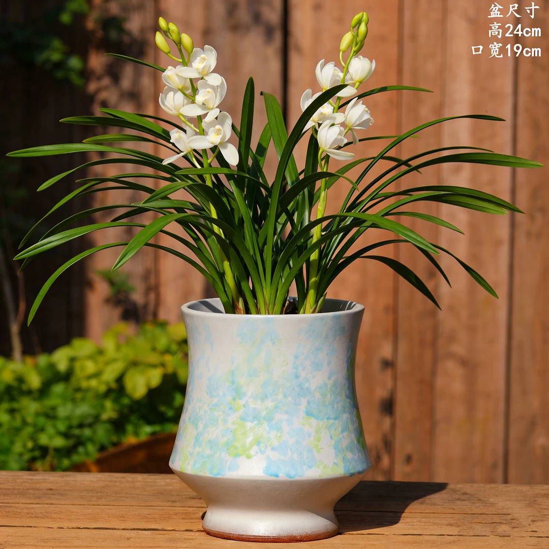 复古高大口径束腰透气粗陶花盆兰花多肉三角梅绿植室内盆栽盆景盆