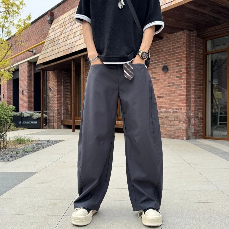 潮流设计感领带装饰阔腿裤男垂感休闲裤复古风美式直筒垂感阔腿裤