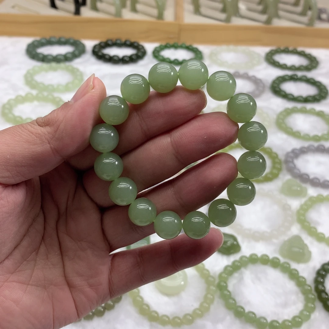 和田玉未镶嵌手串（冰晴绿12）
