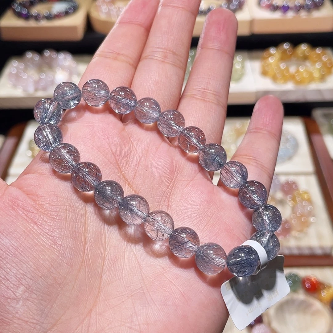 手链水晶未镶嵌蓝钢丝手链，晶体通透