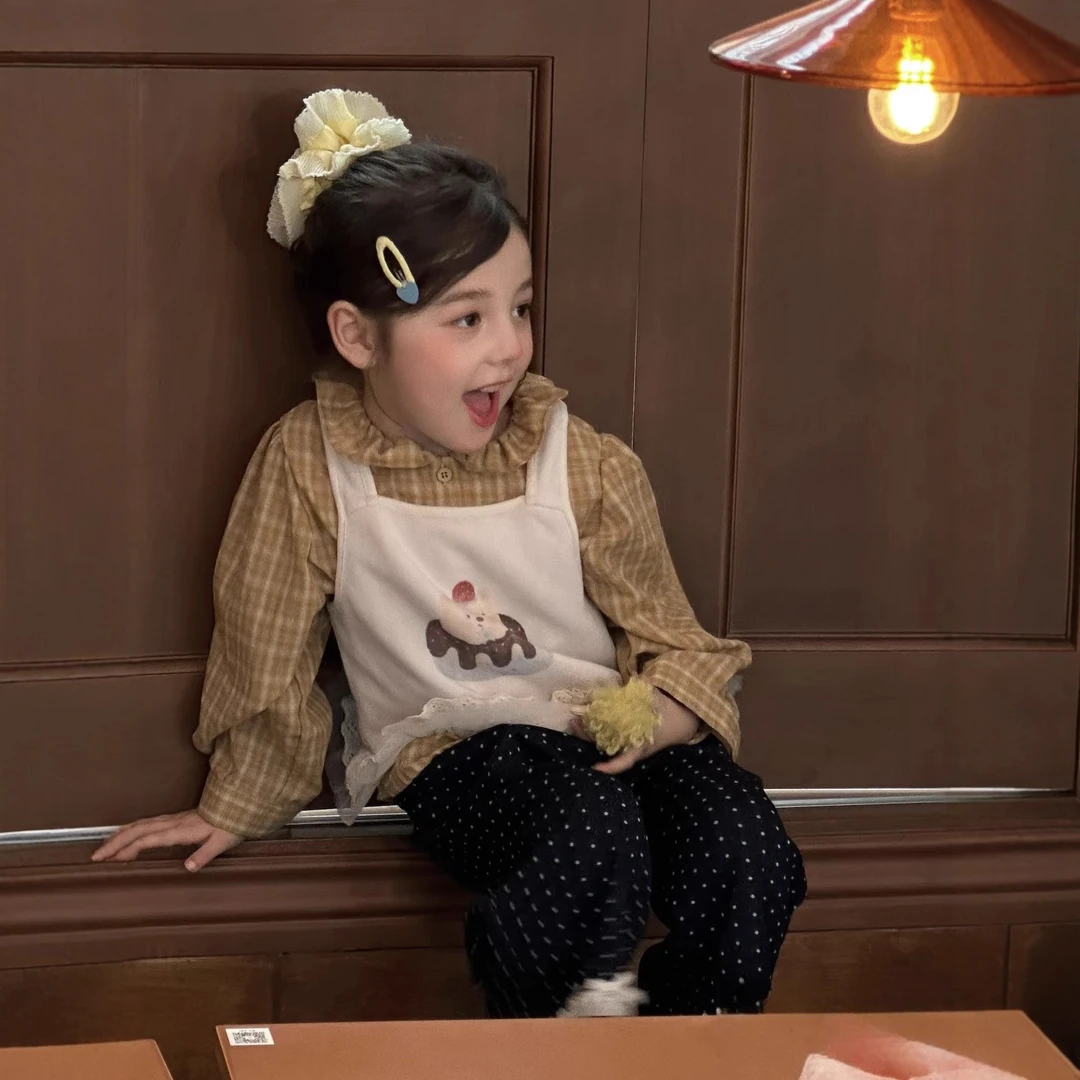 女童套装2025韩版新款秋季儿童波点裤宝宝洋气时髦三件套外穿衣服