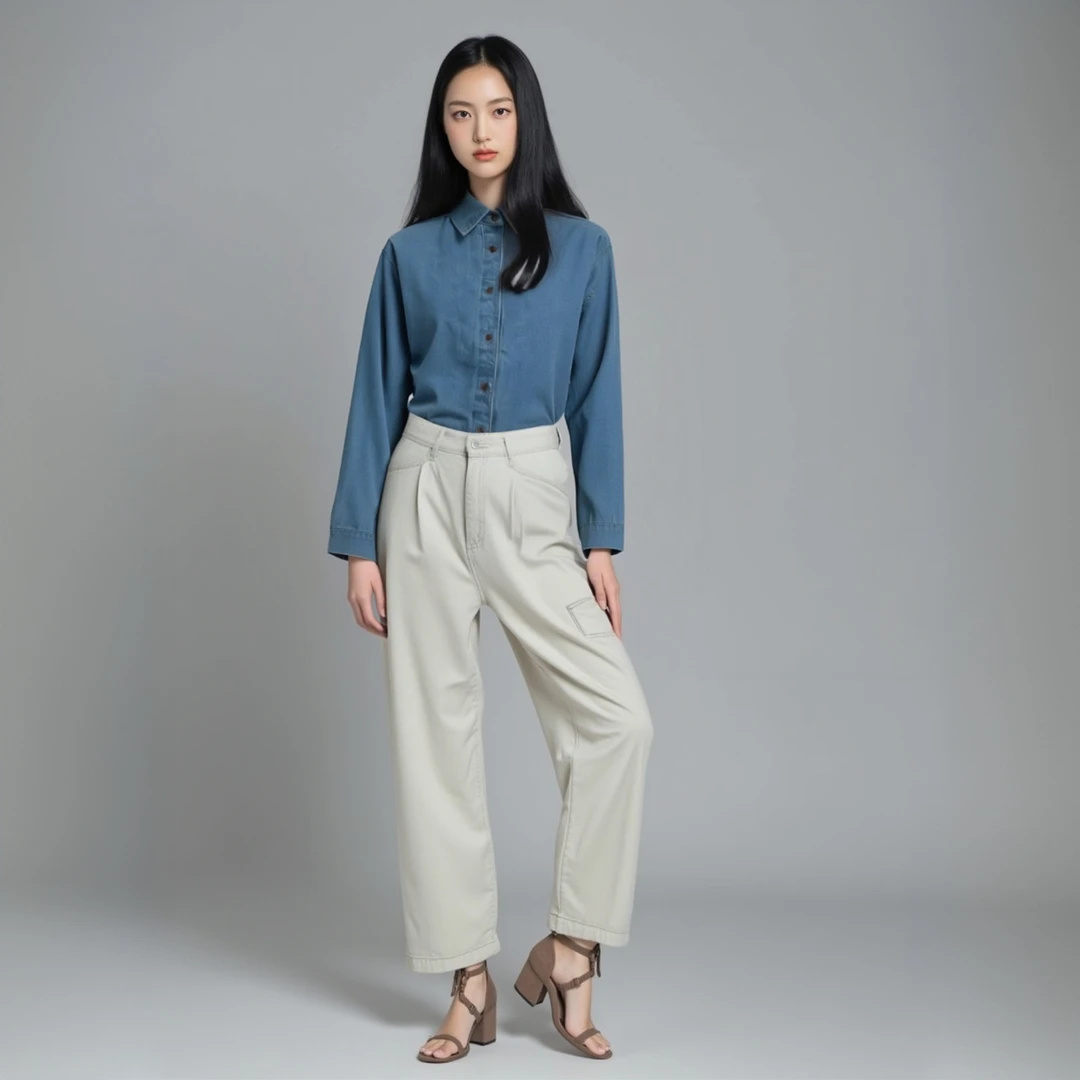 时尚休闲纯棉水洗撞色明线春秋牛仔衬衣长袖简约衬衫百搭翻领新款