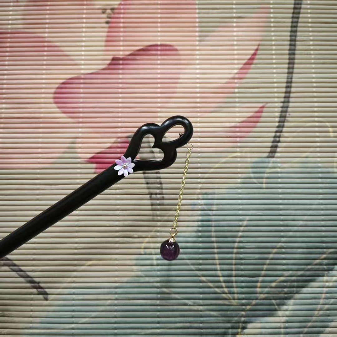 J258简约气质紫色流苏18公分发簪