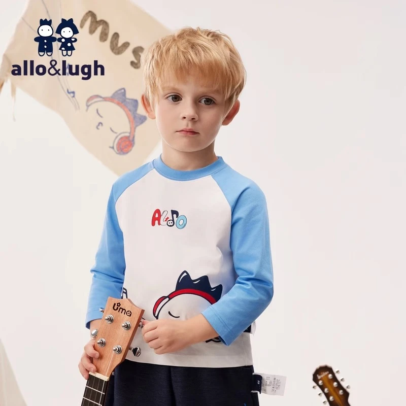 allo&lugh阿路和如新款男童长袖T恤衫印花舒适卡通透气