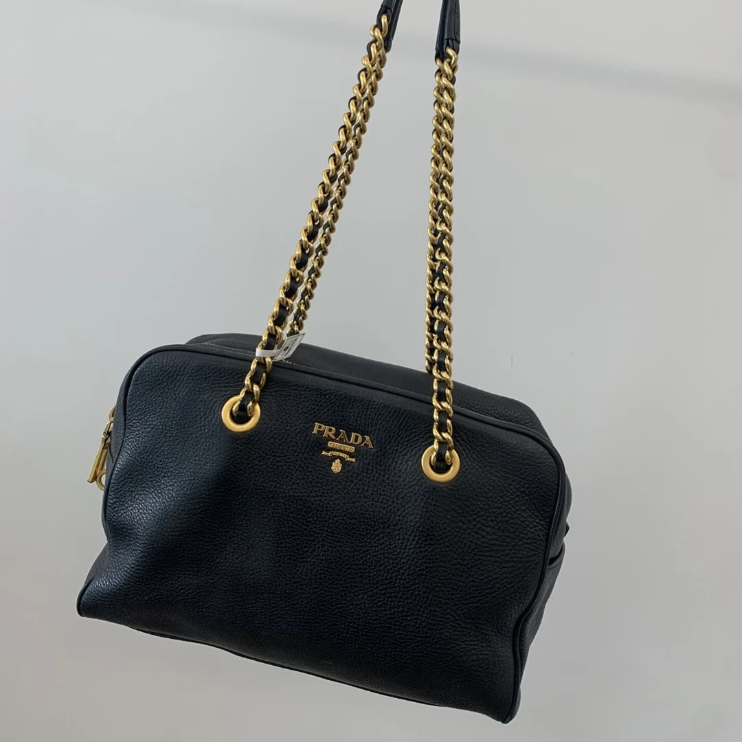 95新 Prada/普拉达 全皮黑金波士顿链条包34141155