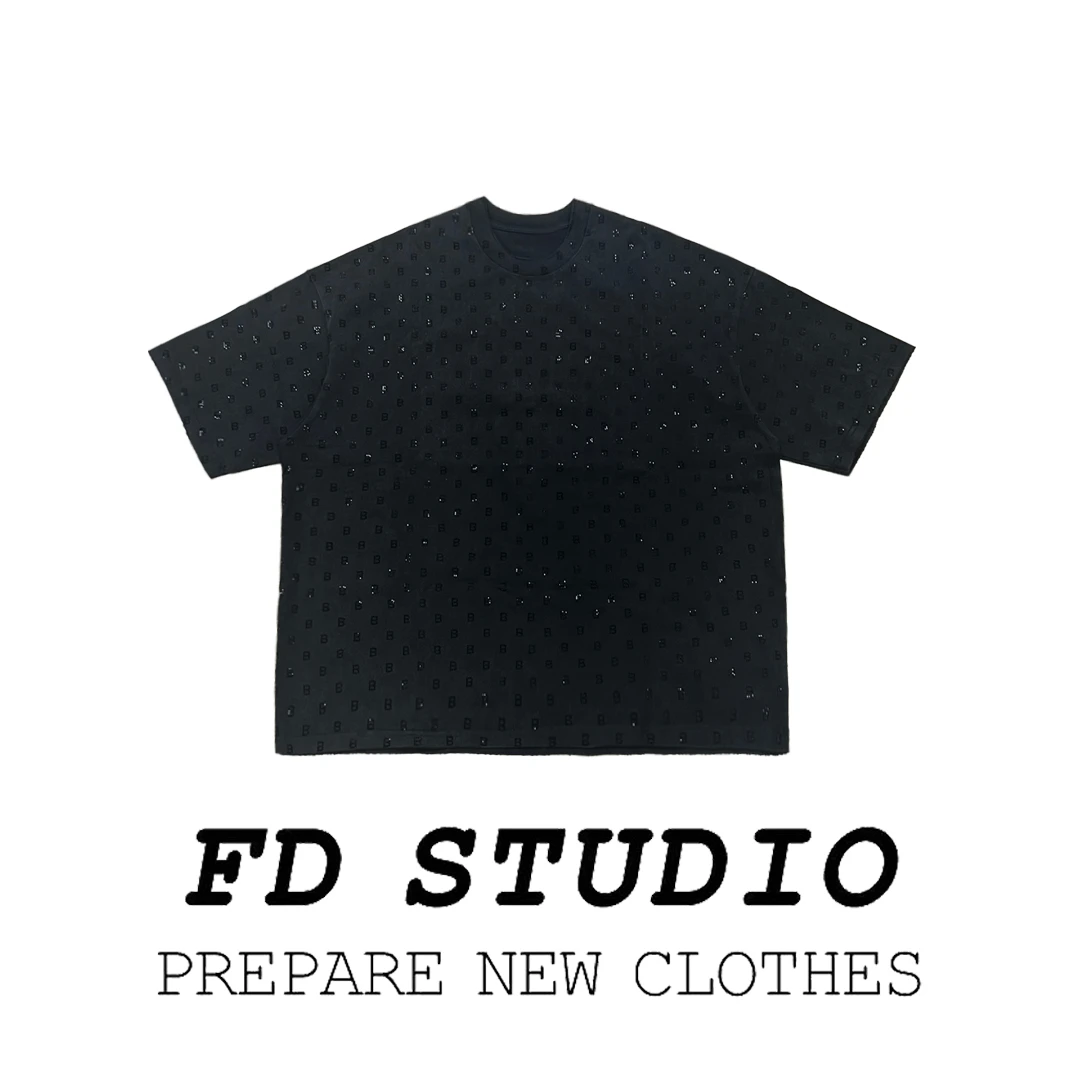 【梵町定制】FD26680夏季新款设计师重磅烫钻炒色洗水短袖T恤