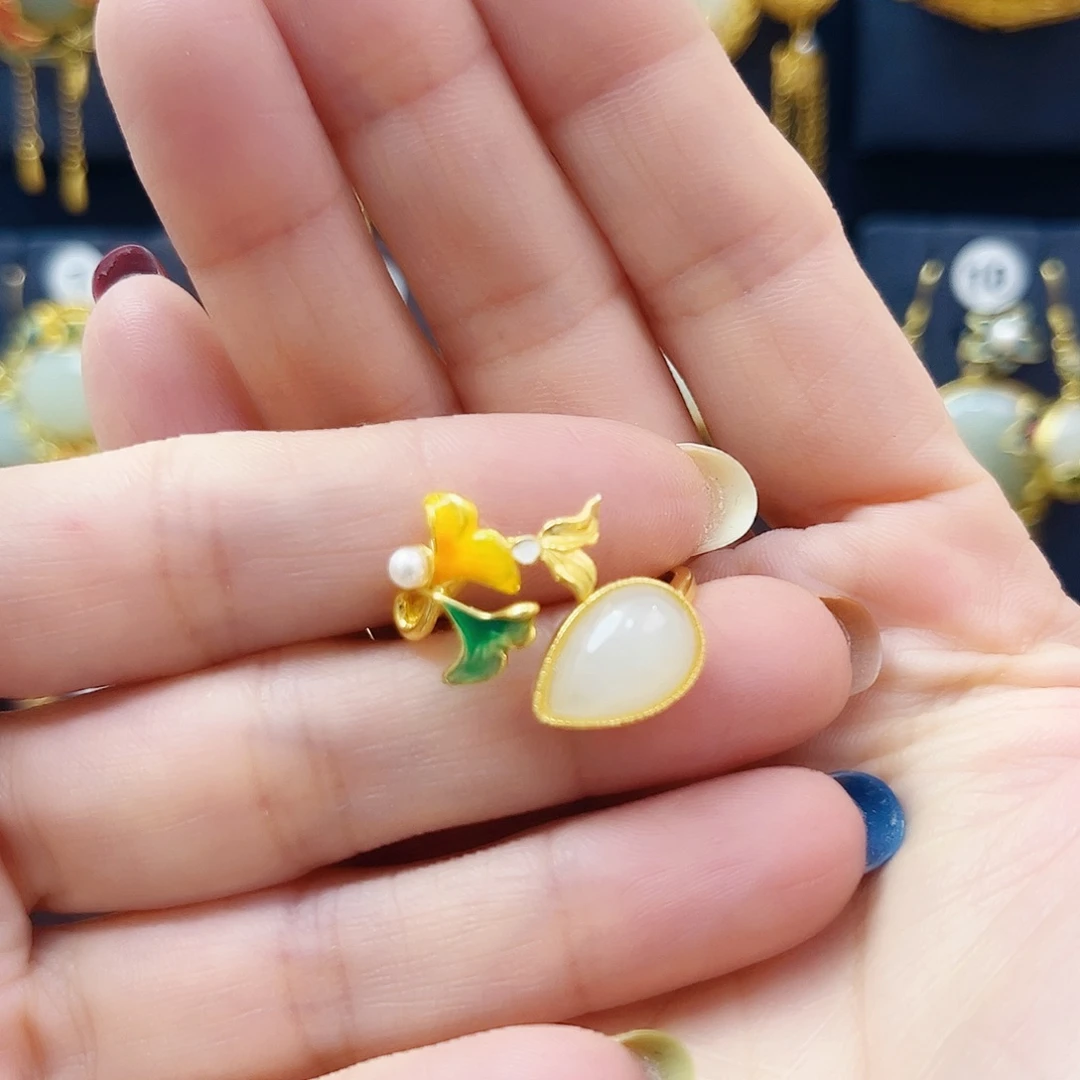 和田玉银S925镀金镶嵌戒指