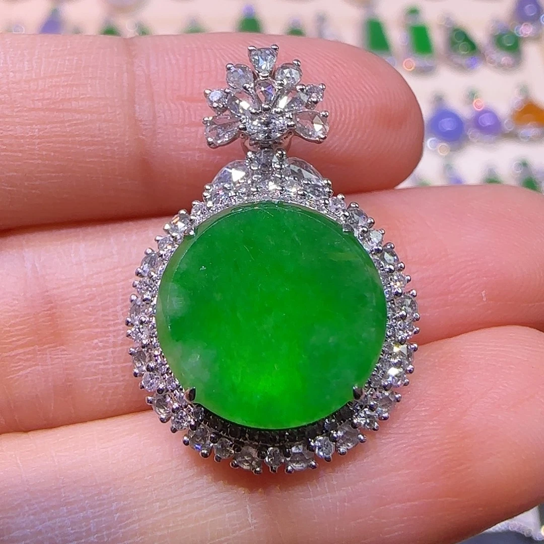 翡翠18K金镶嵌吊坠(不含链)