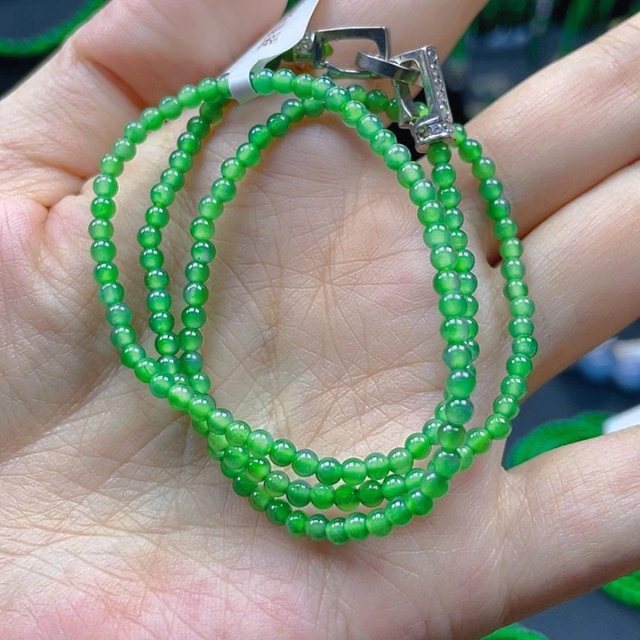 翡翠未镶嵌颈饰天然A货翡翠 甜绿锁骨链3