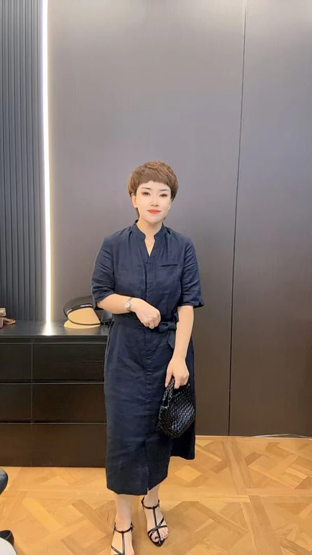 气质显瘦时尚感亚麻连衣裙