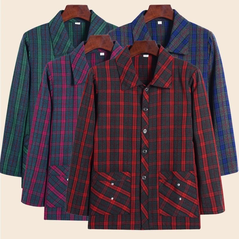 妈妈长袖衬衫外穿女春秋装中老年人奶奶装夏季薄款短外套开衫衬衣