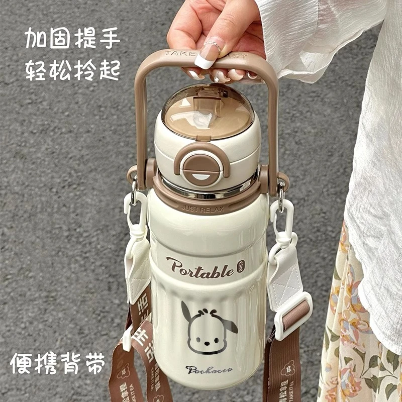希乐大容量保温杯女2025新款不锈钢学生高颜值双饮带吸管便携水杯