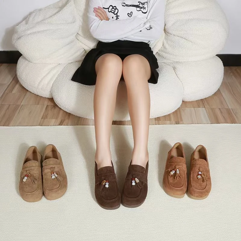 牛皮勃肯乐福鞋女春秋时尚穿搭增高厚底文艺百搭单鞋7712