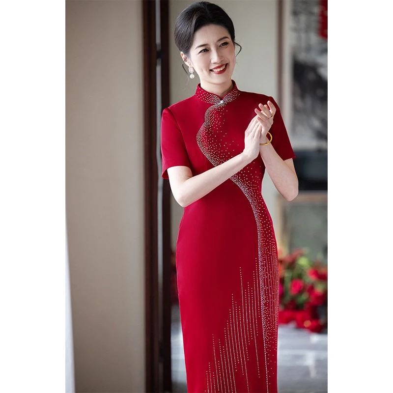 喜婆婆婚宴装2025新款高贵国风旗袍妈妈礼服新中式喜服重工大码女