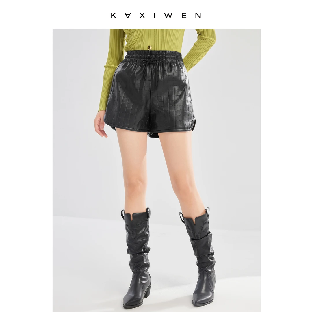 【达人专享】松紧腰设计感通勤短皮裤X09BKE8023