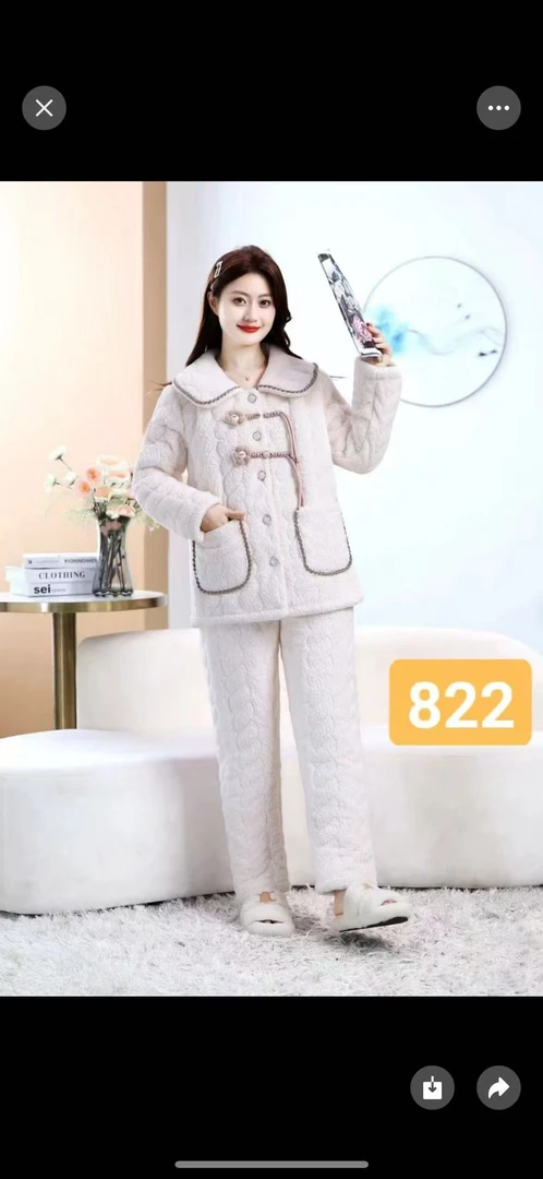 822浅色盘口保暖冬季加厚保暖家居服套装