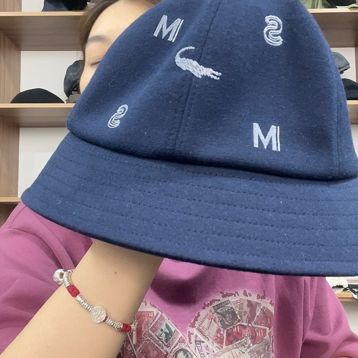 头层牛皮革大鱼联名蓝色渔夫帽羊毛