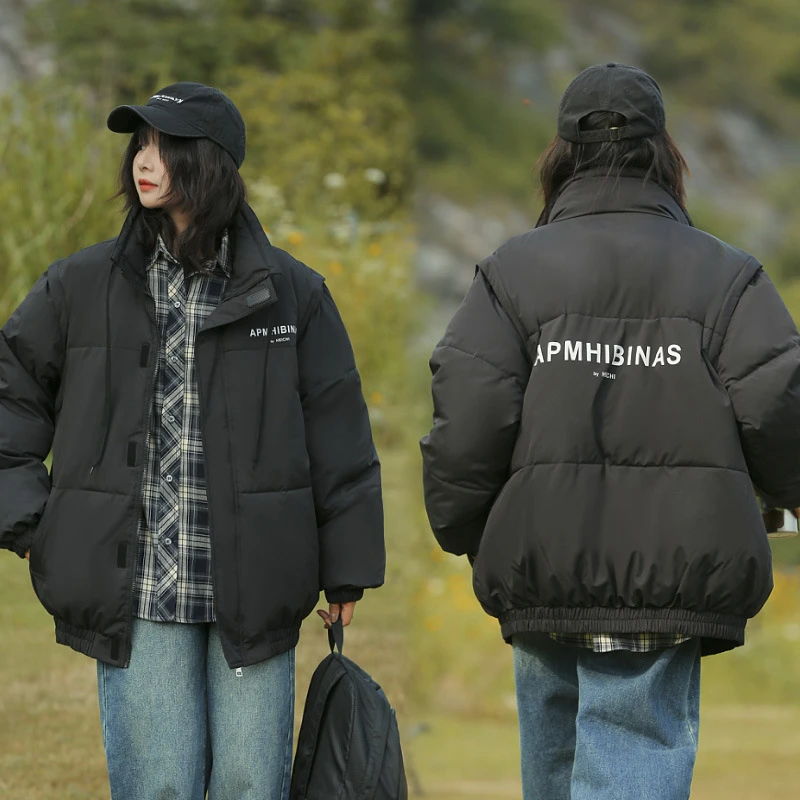 羽绒棉衣男女冬装外套2025新款两穿袖子可拆卸马甲潮牌面包服棉衣