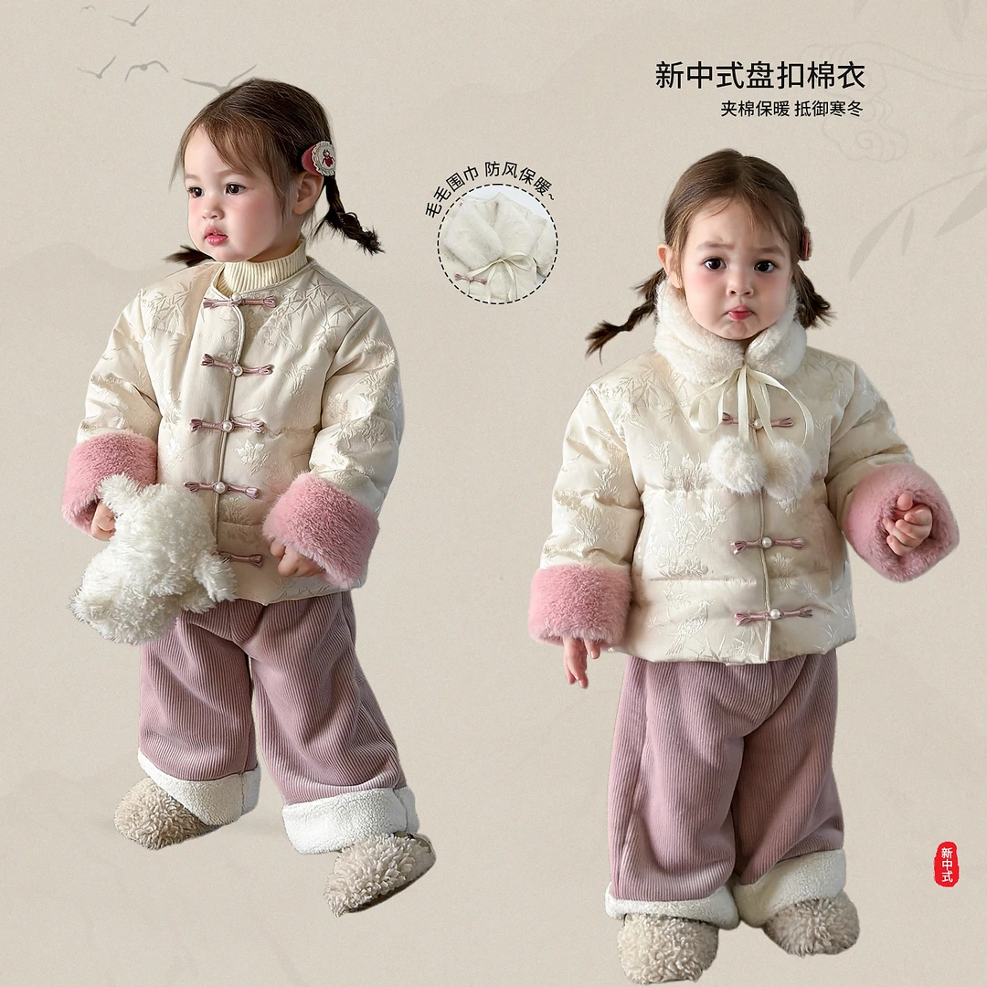 D5815女童套装新中式年服冬装新款加厚儿童衣服婴儿女宝外套裤子