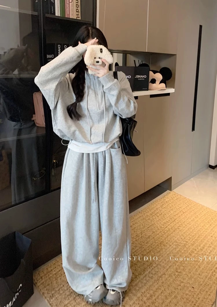 秋季新款慵懒风休闲风时尚套装宽松时尚套装卫衣裤子组合套装