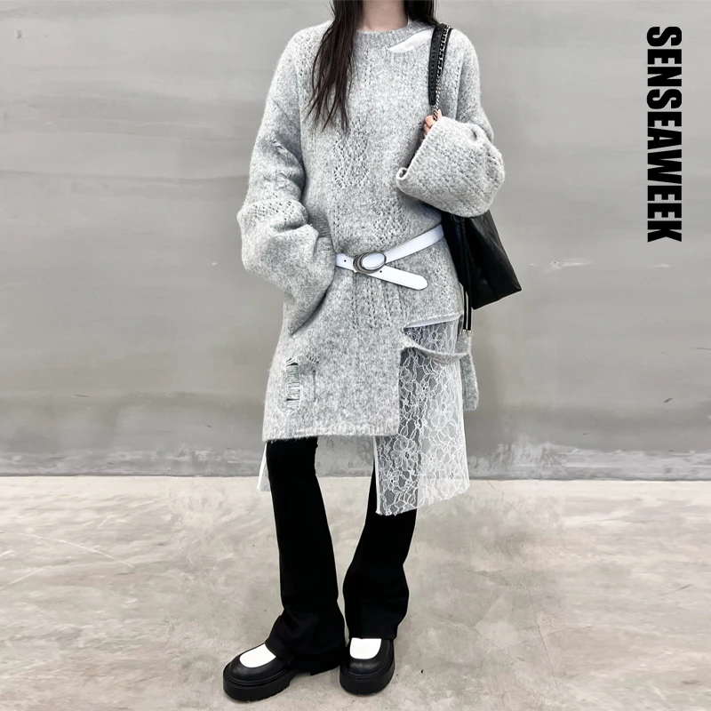 SENSEAWEEK25春夏新品解构双领喇叭袖长款毛衣