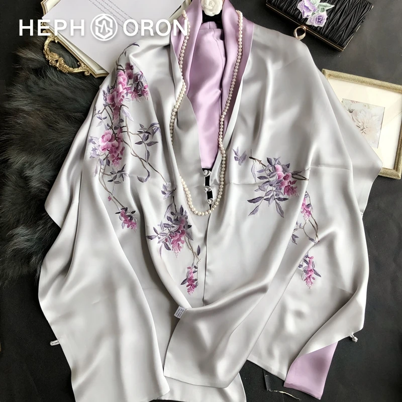 HEPHSORON苏绣丝巾礼盒送妈妈紫藤花刺绣高级感桑蚕丝真丝围巾