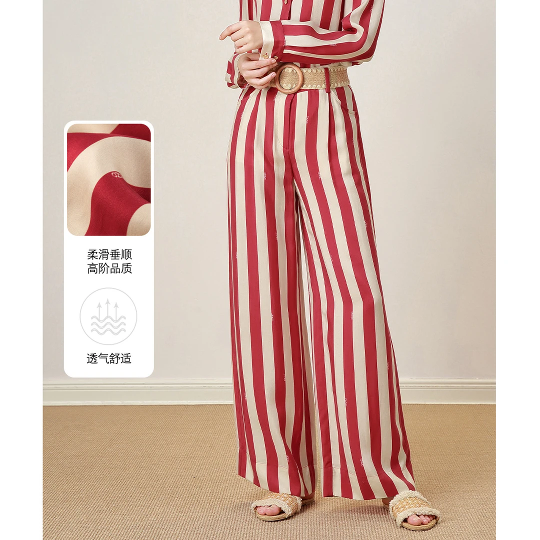 【高级感垂顺直筒阔腿裤】JETEZO时尚条纹高腰舒适休闲裤BC1EB012B1