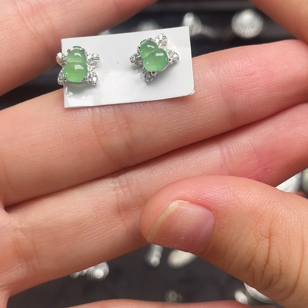 翡翠银S925镶嵌耳饰