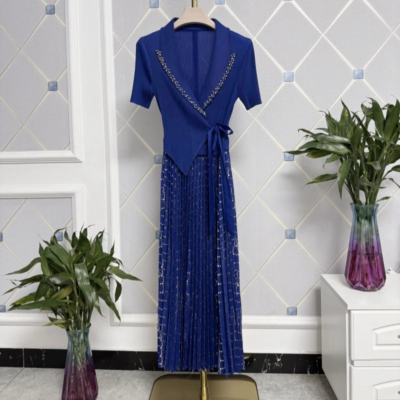 2025新款褶皱时尚气质优雅显瘦洋气夏季修身长款连衣裙长裙裙子