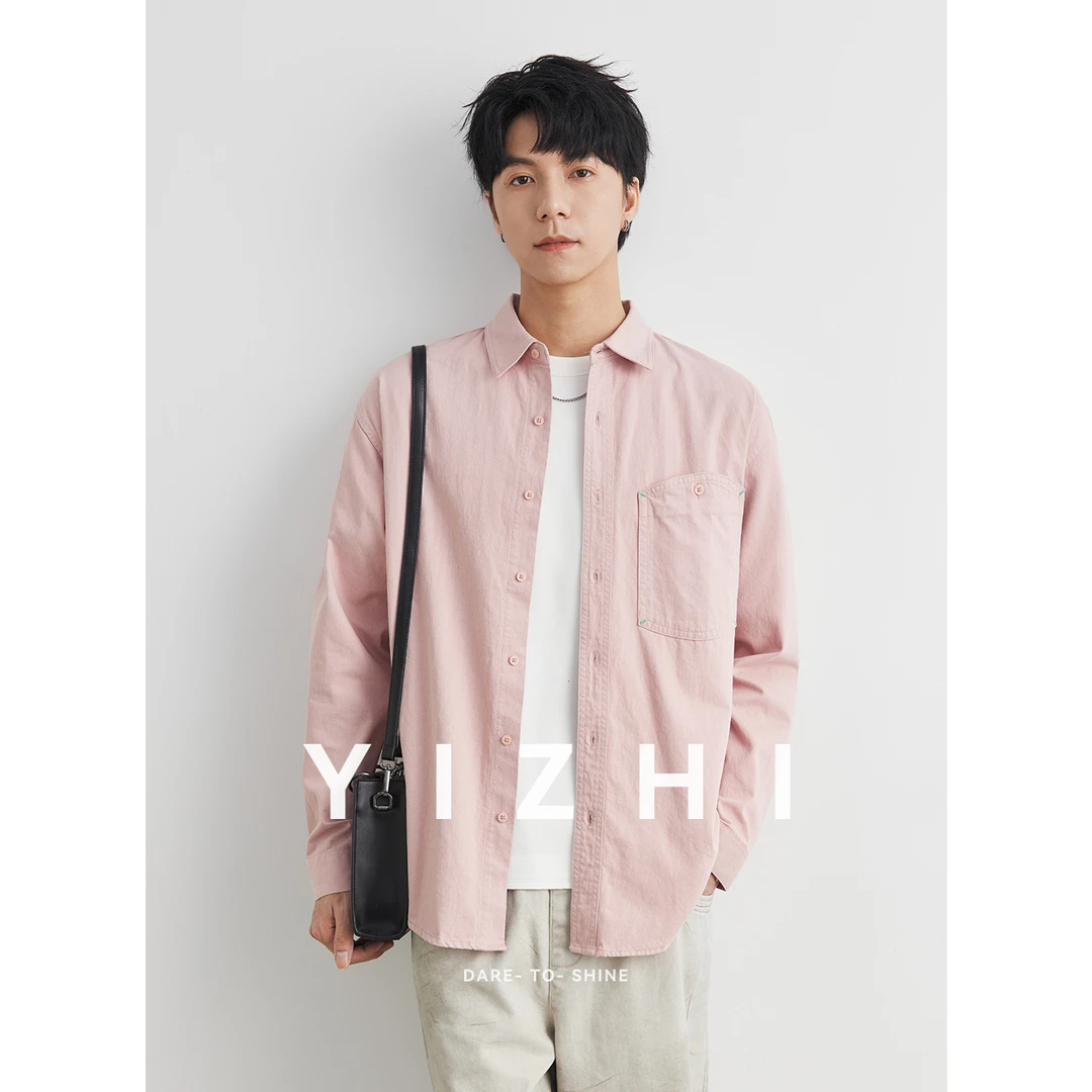 亦止男装纯棉工装衬衫男士春秋季2025新款宽松长袖翻领外套衬衣潮
