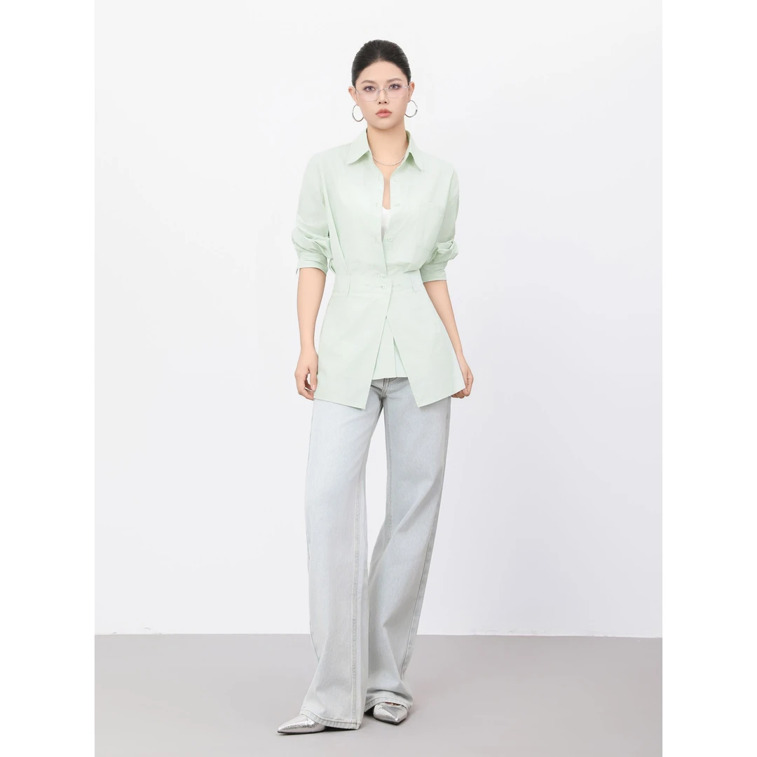 「调性契约」2025春季新款休闲收腰衬衫二件套HBZC917599