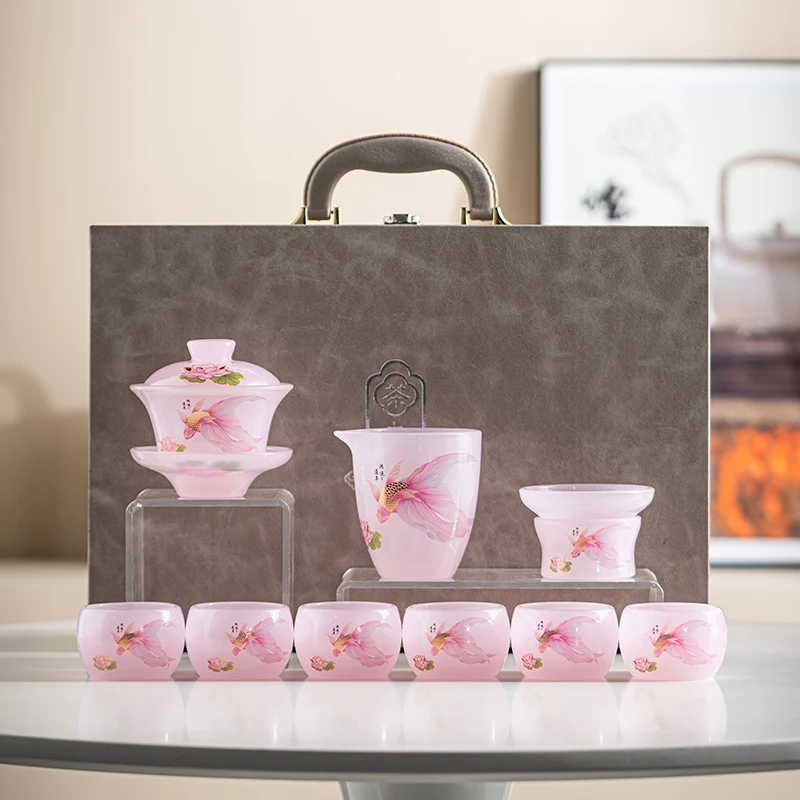 唐门诀粉色琉璃功夫茶具套装家用茶杯办公室高端茶壶盖碗主人杯