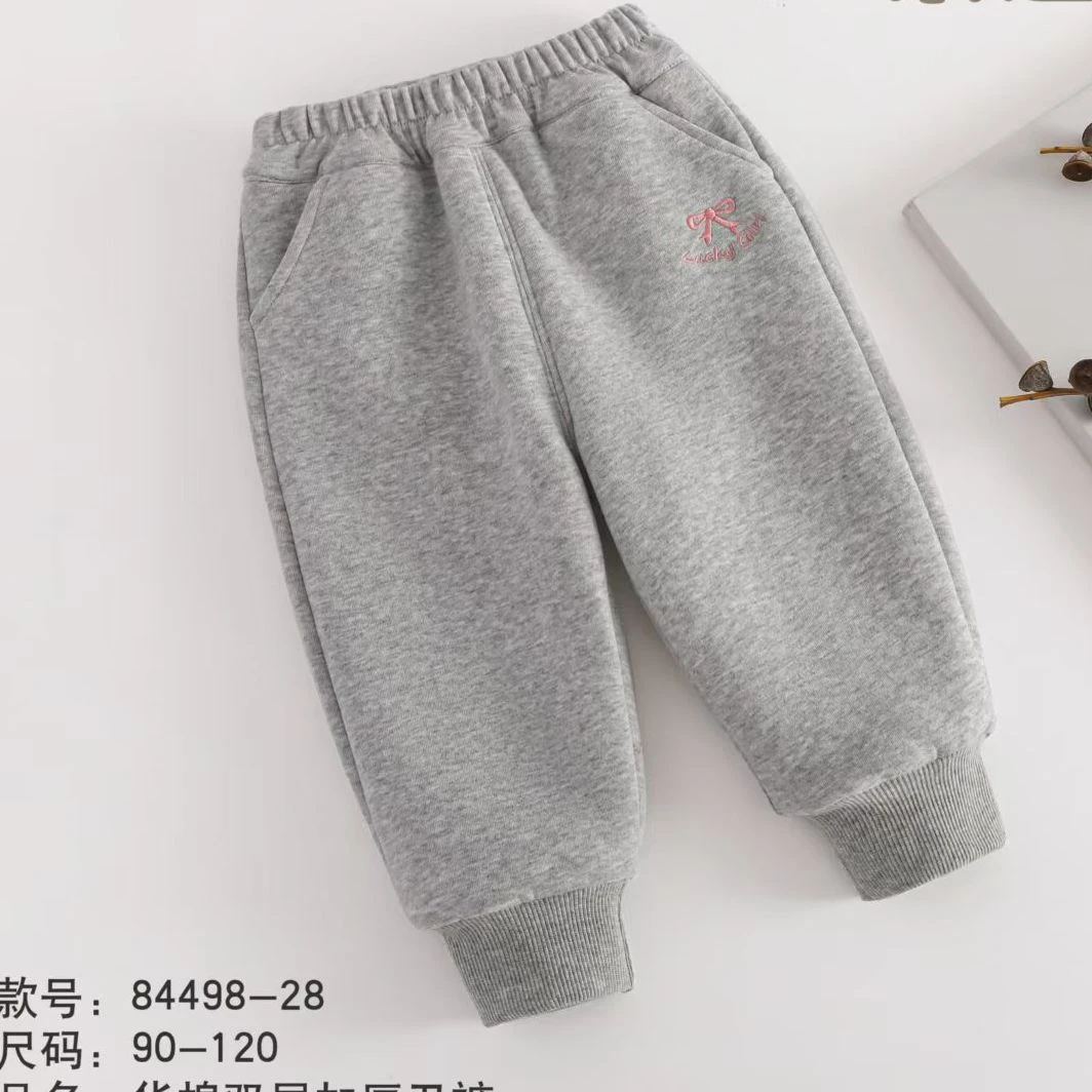 新款绣蝴蝶双层儿童保暖卫裤84498-28