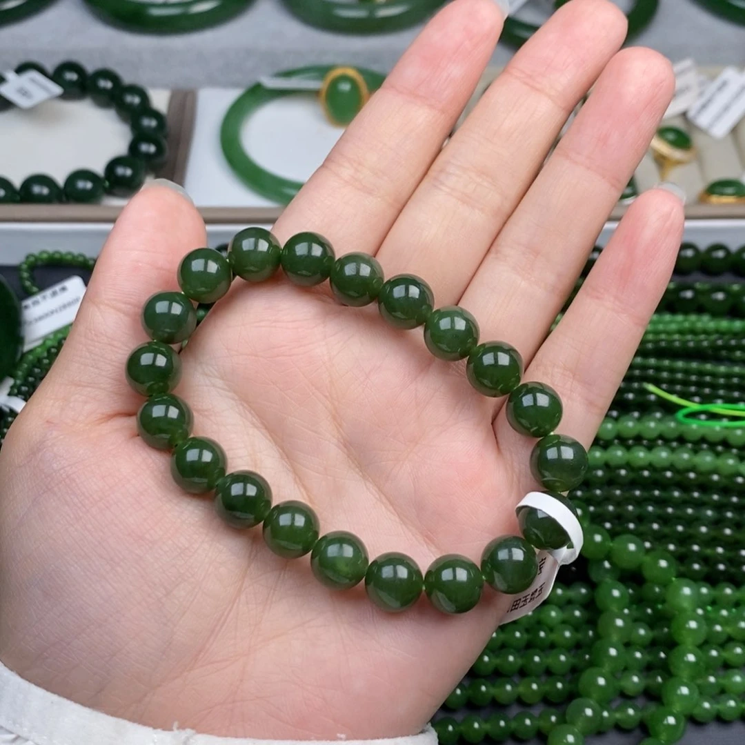 手串未镶嵌和田玉（碧玉）10m菠菜绿无黑清货出